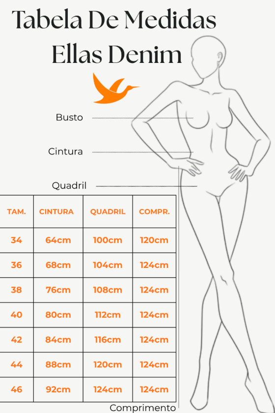 Imagem ilustrativa das medidas da Calça Now Ellas